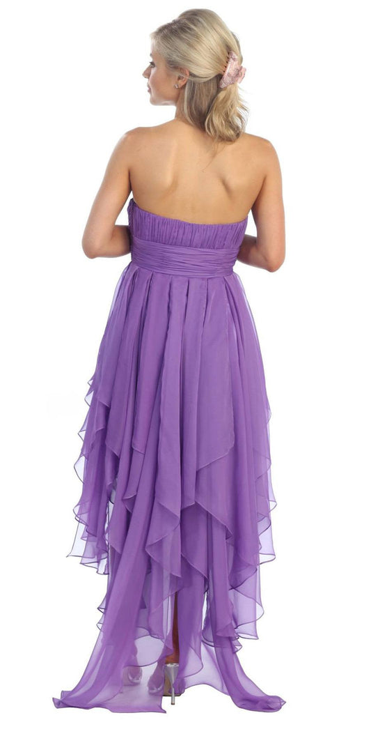 CLEARANCE - Juliet 1226 Dress High Low Chiffon Strapless Layer Skirt Rhinestones (Size 2XL)