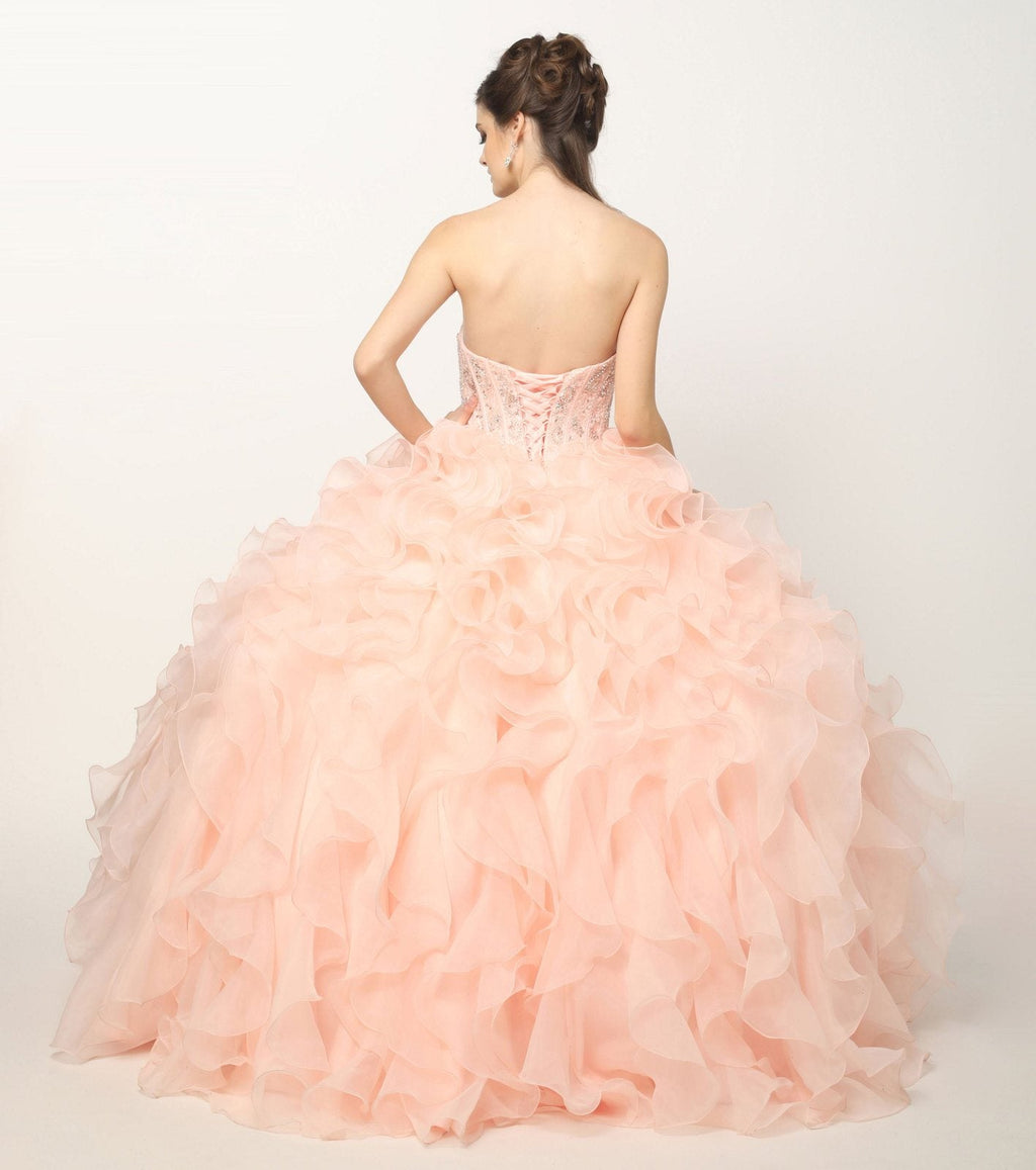 Juliet 1418 Cinderella Ball Gown Organza Ruffle Skirt Beaded Corset Bodice