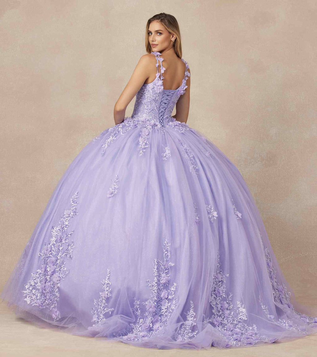 Juliet 1437 Floral Applique Quinceanera Ball Gown With 3D Flowers