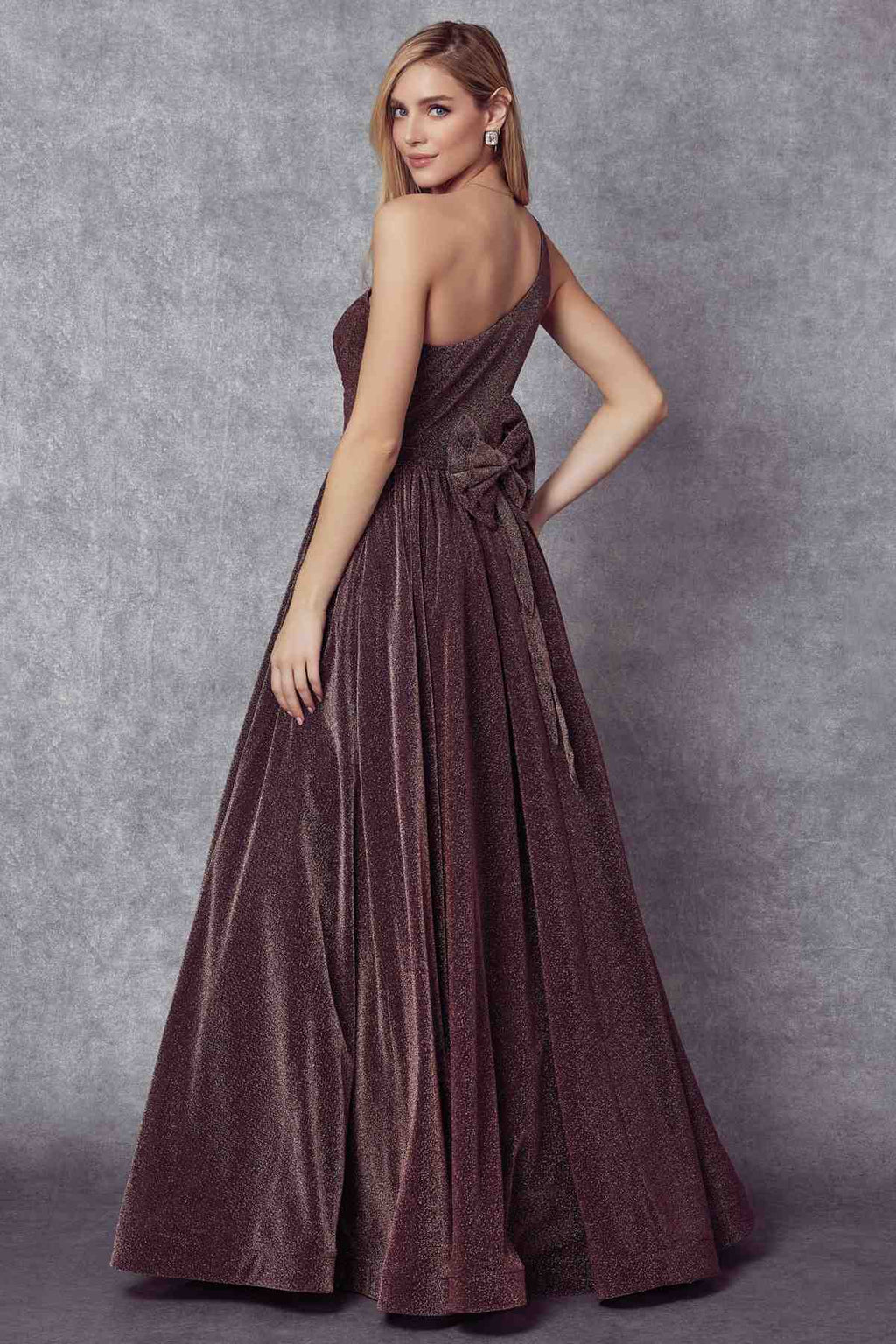 Juliet 205 Long One Shoulder Sleeveless Glitter Gown