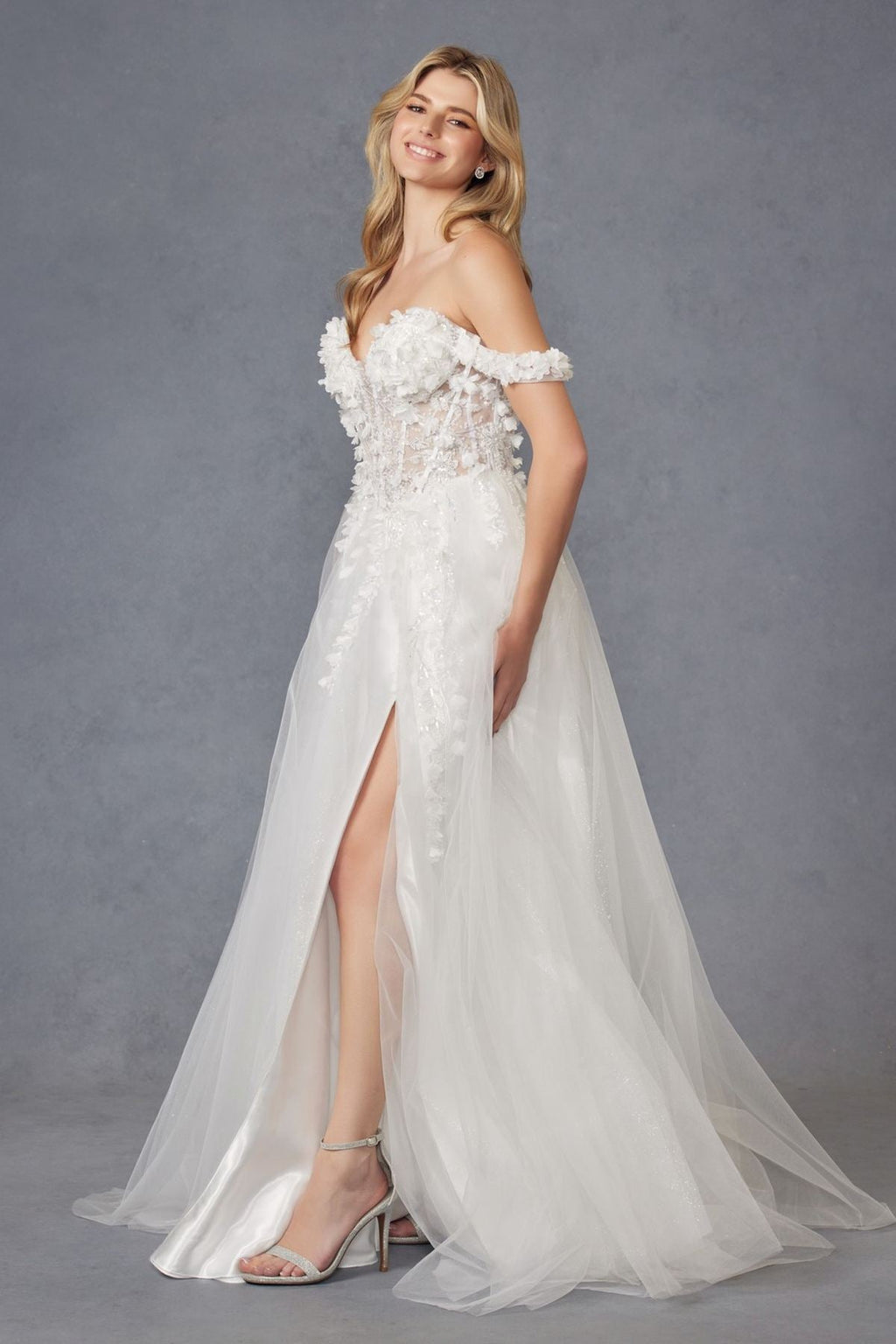 Juliet JT2483KW Dress Off Shoulder 3D Floral Ball Gown