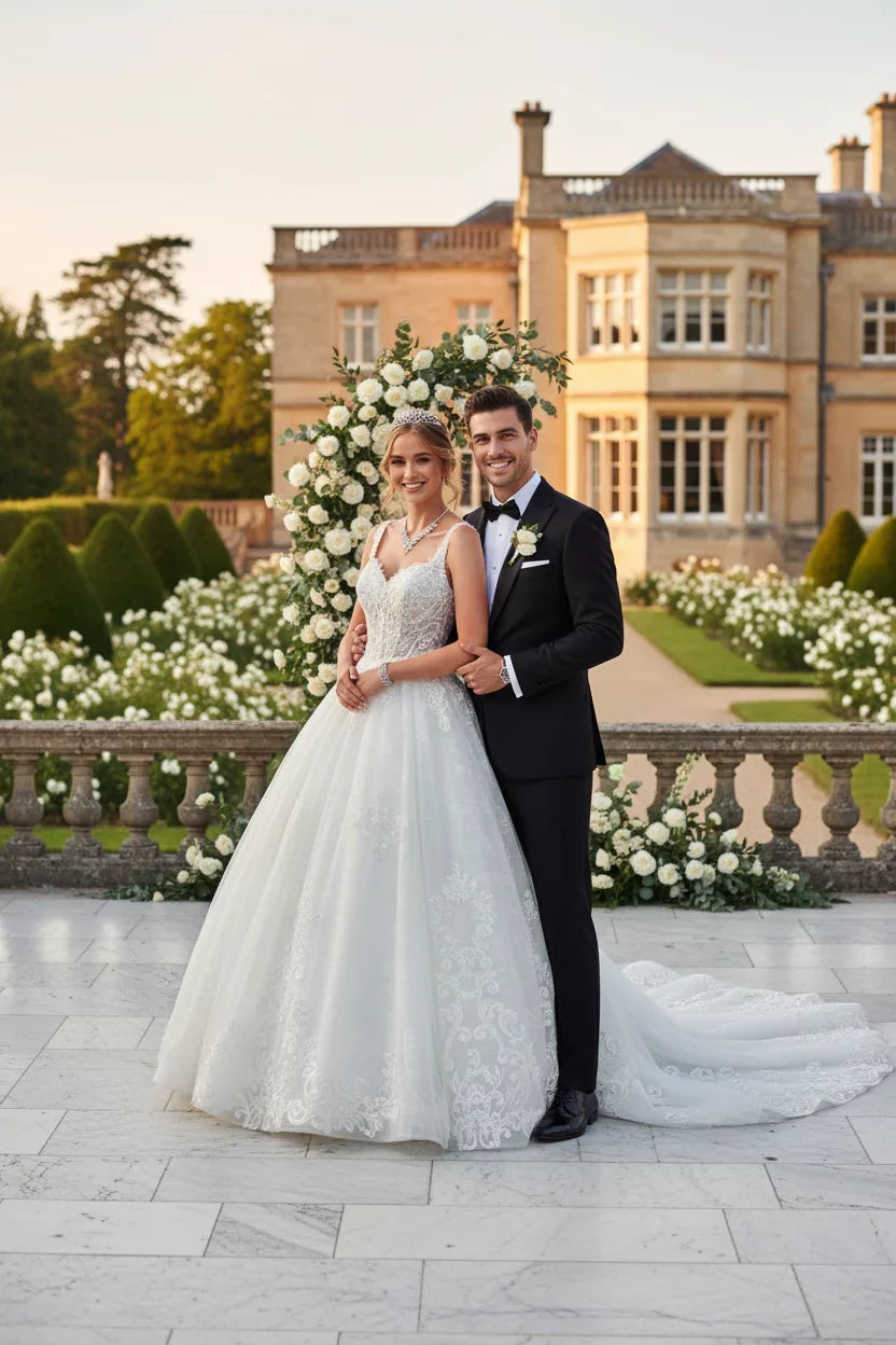 DeKlaire Bridal 489 Wedding Dress V-Neck A-Line Ball Gown