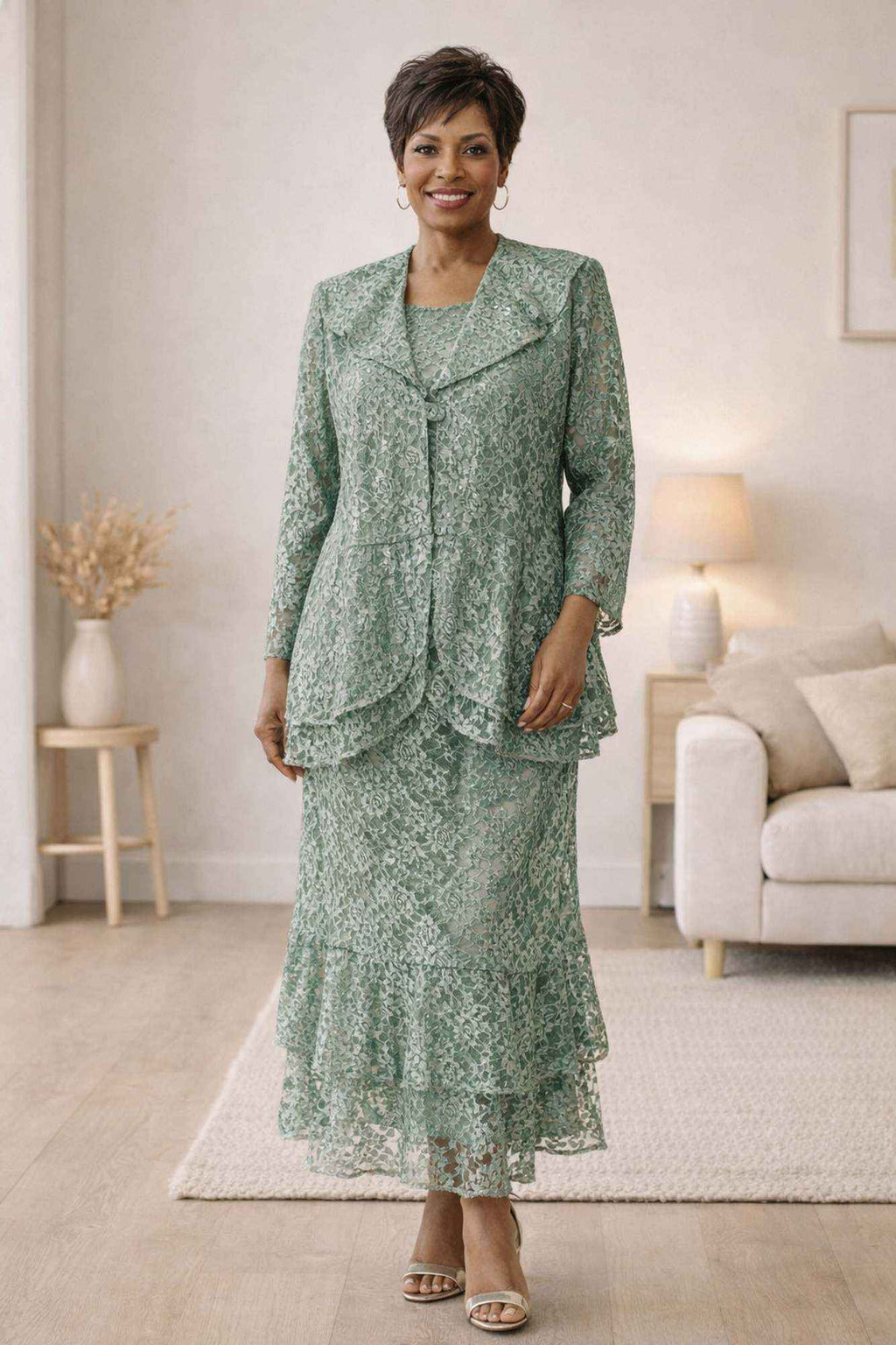 CLEARANCE - Hosanna 5616 Modest 3-Piece Set Ankle Length Lace Pink Dress (Size XL)