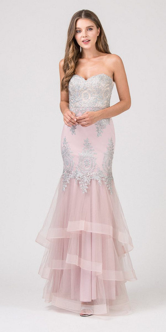 CLEARANCE - Eureka 6009 Strapless Embroidered Gown Layered Skirt (Size XL)