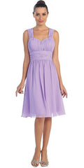 CLEARANCE - Lilac Short Wedding-Guest Dress Ruched-Bodice (Size Medium)
