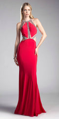 Cinderella Divine 62139 Beaded Cut Out Floor Length Dress