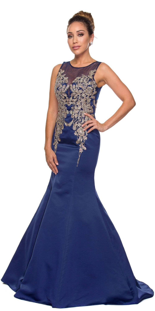 Juliet 623 Trumpet Style Gown with Applique Beading