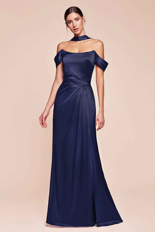 CLEARANCE - Ladivine 7452 Dress Off the Shoulder Sage Green Satin Gown (Size 10)