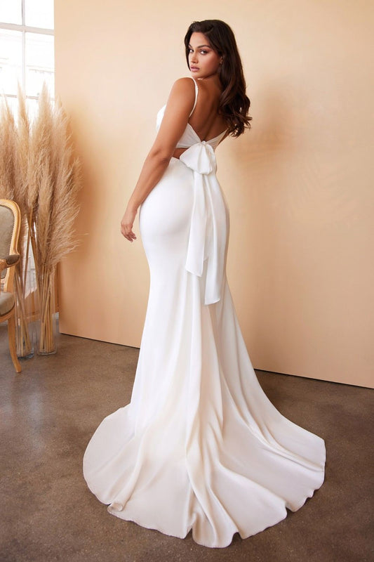 Cinderella Divine 7487W Fitted Satin Dress Cowl Neckline Open Tie Back