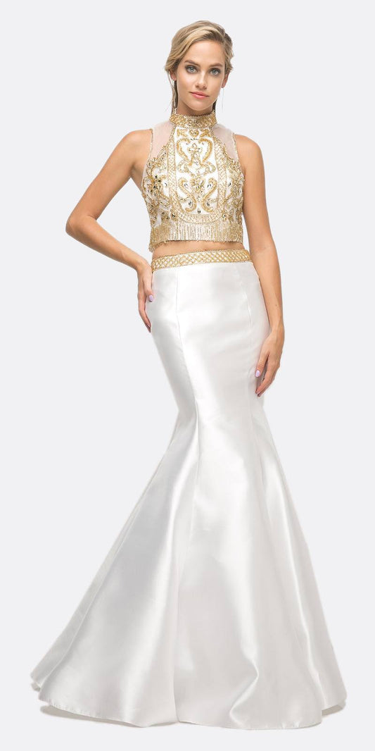 Cinderella Divine 84016 Beaded Bodice 2 Piece Mermaid Gown T-Back