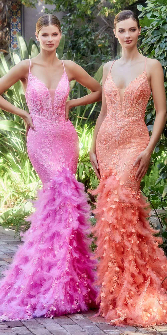 Andrea & Leo A1116 Floor Length Feathered Mermaid Gown