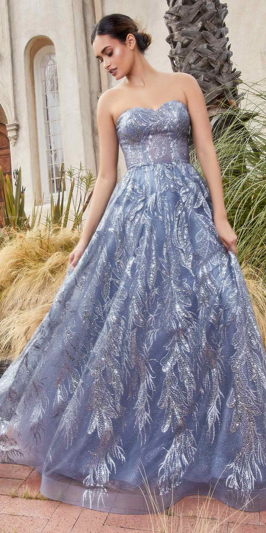 Andrea & Leo A1174 Shimmer Leaf Motif Ball Gown with Matching Shawl