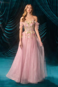 Andrea & Leo A1479 Long A-Line Off Shoulder 3D Floral Applique Gown