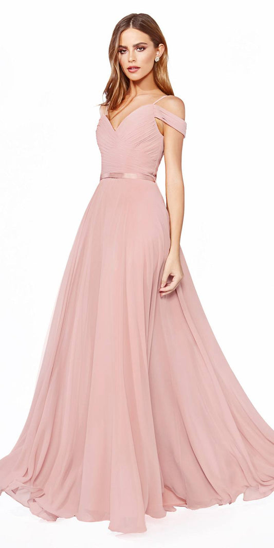 Cinderella Divine CD0156 Long Off The Shoulder Chiffon Gown Corset Back