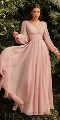 Cinderella Divine CD0192 Long Sleeve A-Line Chiffon Dress