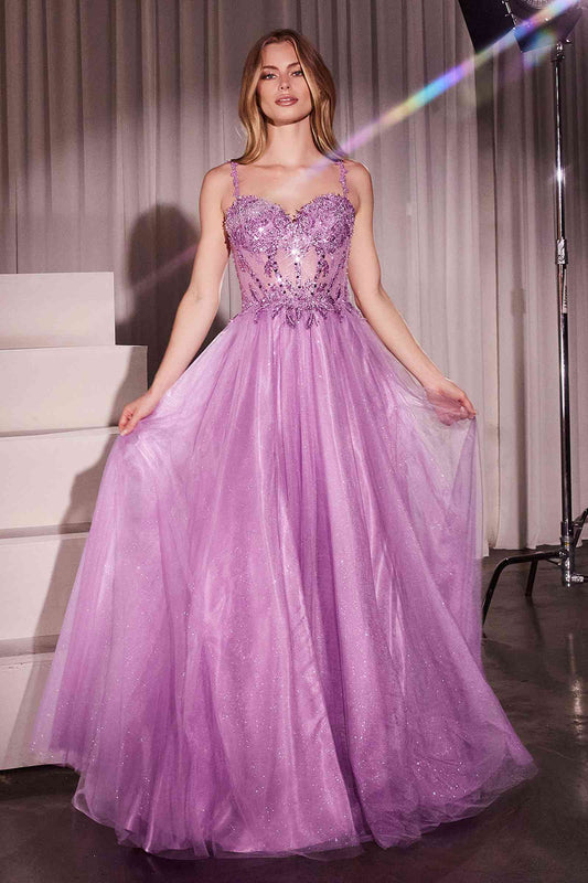 Ladivine CD0234 Long Lace and Tulle A-Line Ball Gown