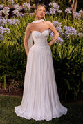 Ladivine CD414W Shimmering A-Line Strapless Sweetheart Pleated Gown