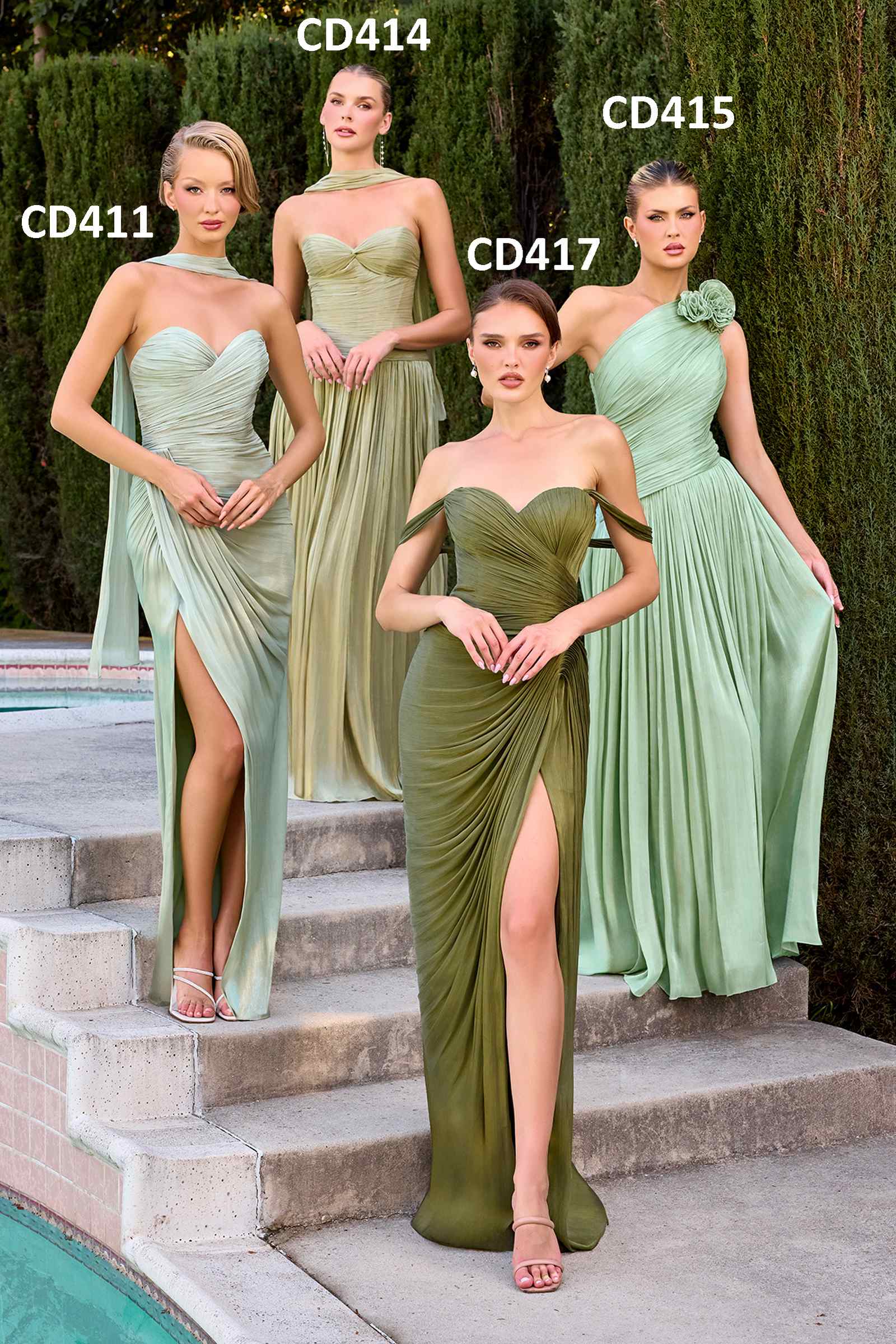 Ladivine CD415 One Shoulder Pleated Luminescent Chiffon Flowy Gown