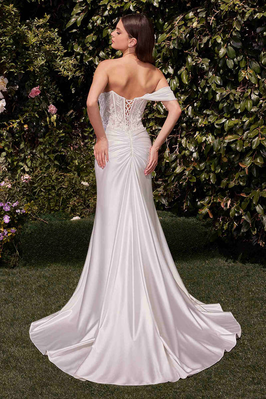 CLEARANCE - Ladivine CD804W Dress Lace Satin Fit & Flare Bridal Gown (Size 16)
