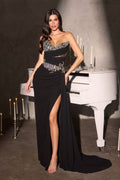 Ladivine KV1143 Sweetheart Beaded Bodice Strapless Leg Slit Formal Gown