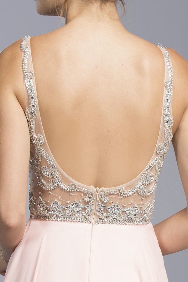 CLEARANCE - Aspeed USA 2055 Illusion Bodice Beaded Long Dress V-Neck (Size XXS)