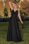 Amoris T714 Spaghetti Strap Draped Cowl Neck A-Line Dress