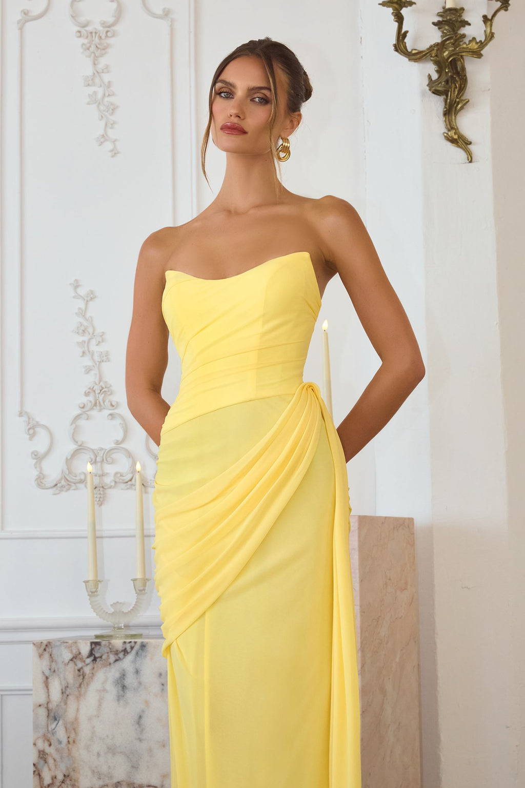 Amoris T726 Strapless Side Sash Chiffon Formal Gown