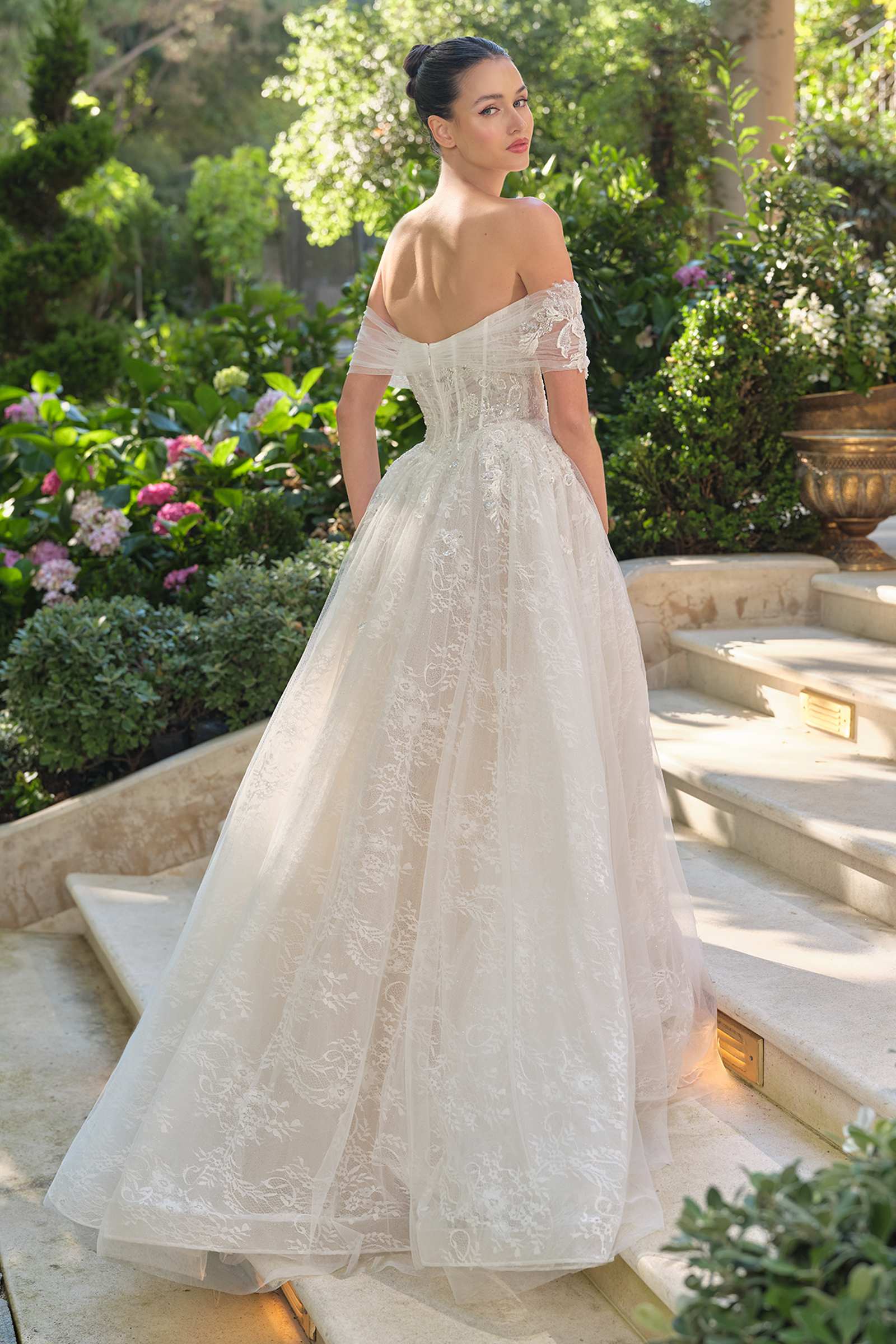 Andrea & Leo WL090 Embroidered Lace Tulle Off Shoulder Wedding Ball Gown