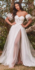 Cinderella Divine CB080W Long Strapless Tulle Floral Ball Gown