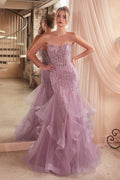 Ladivine CD332 Long Layered Tulle Tiered Mermaid Gown Sheer Boned Bodice