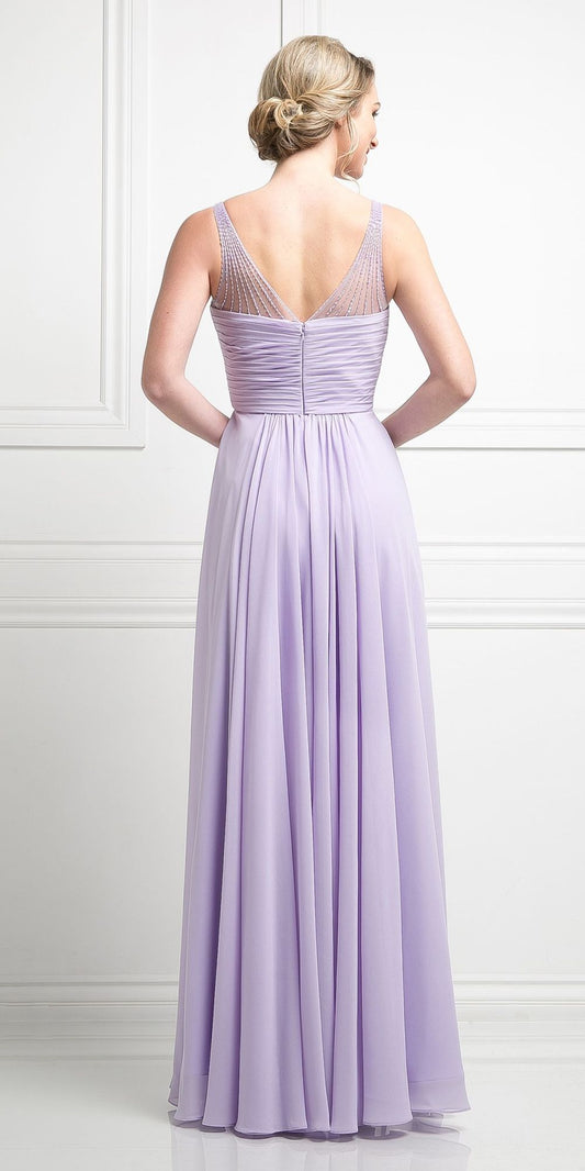 CLEARANCE - Ladivine CJ214 Long Chiffon Dress V-Neck Pleated Bodice (Size 4)