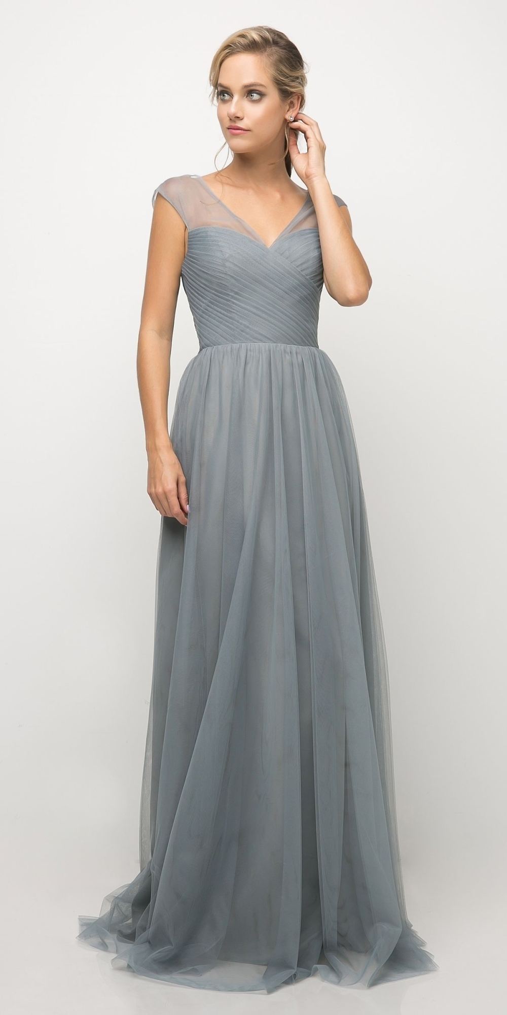 CLEARANCE - Ladivine ET320 Illusion V-Neck and Back Long Dress (Size 14)