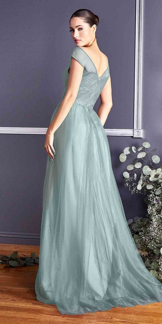 CLEARANCE - Ladivine ET320 Illusion V-Neck and Back Long Dress (Size 14)