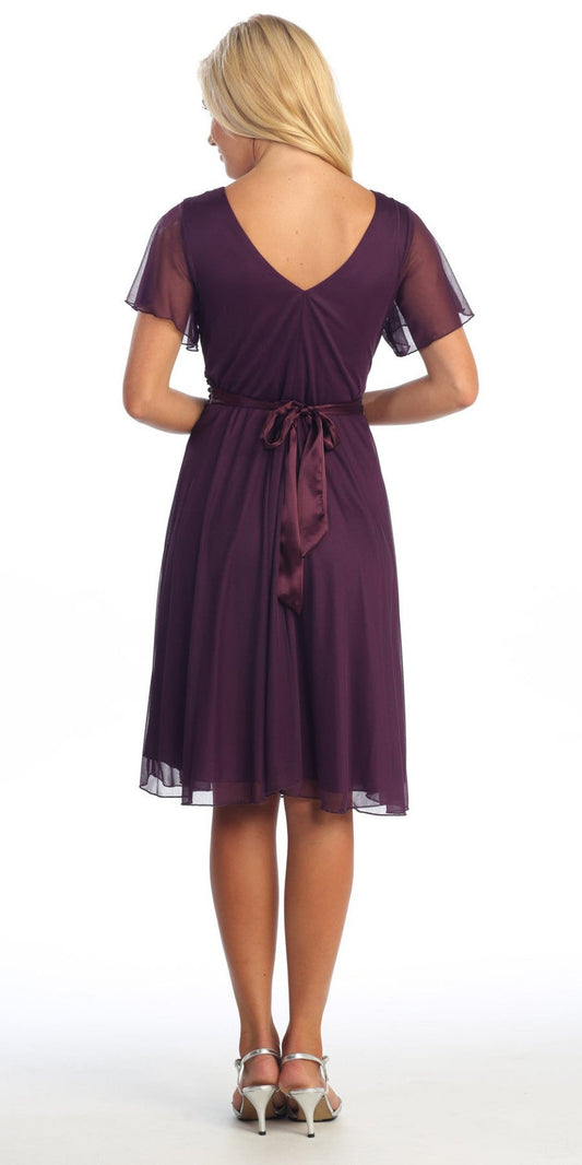 CLEARANCE - Celavie 2298S Short Sleeve Purple Knee Length Dress (Size M)